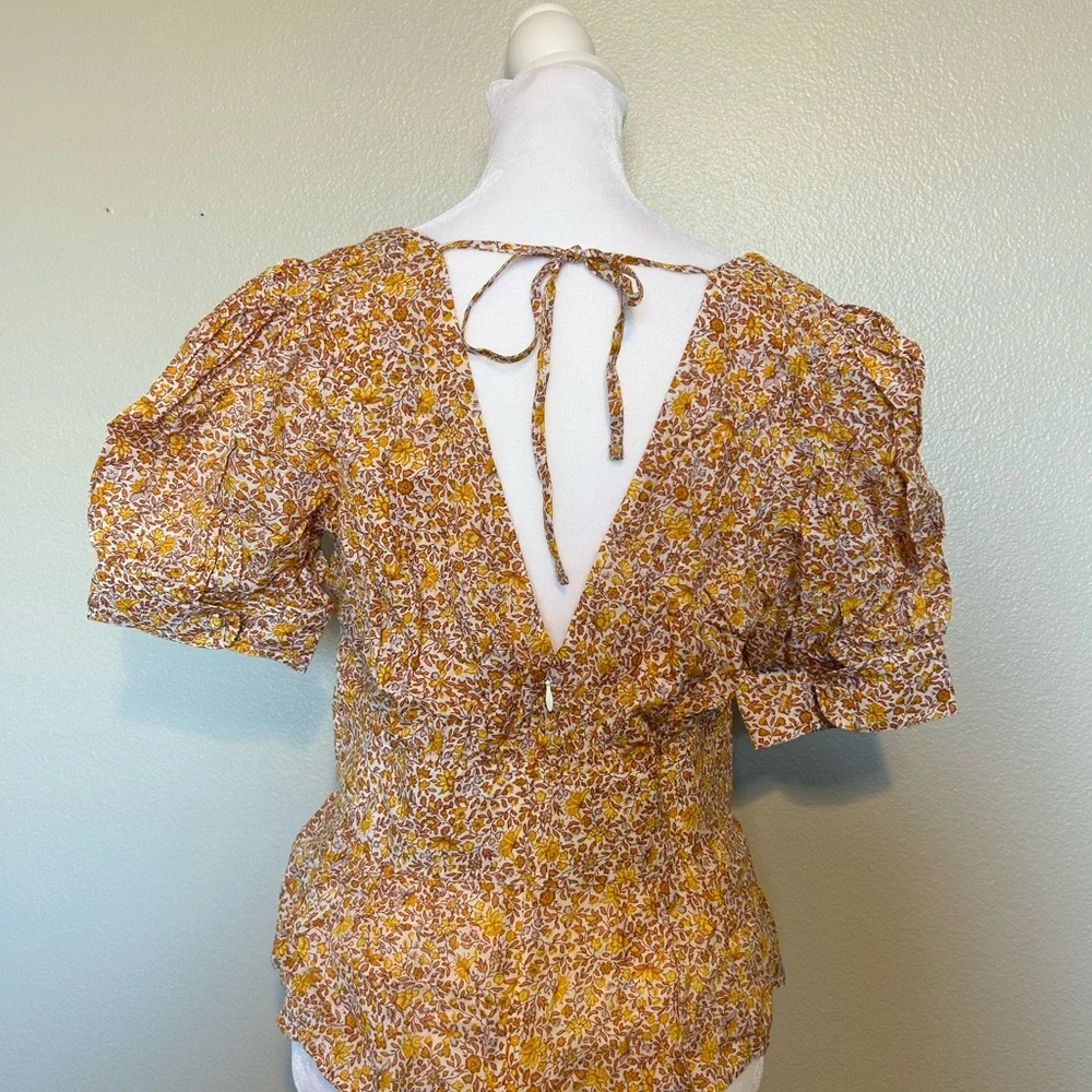 J. Crew Yellow and Cream Floral Blouse